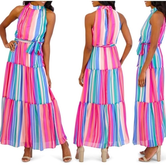 Julia Jordan Mock Necked Striped Dress - Picture 1 of 8